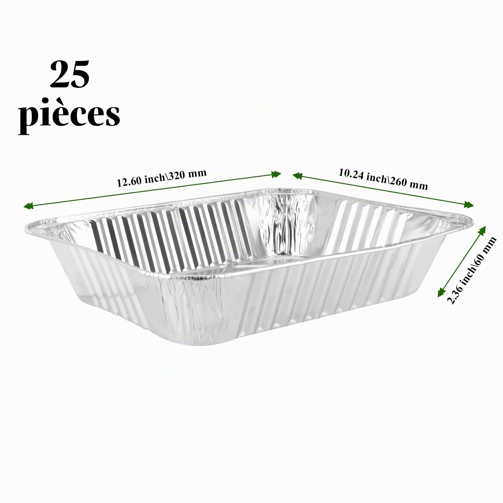 Lot de 25 grandes poêles en aluminium de 32 x 26 x 6 cm avec couvercles, plateaux rectangulaires profonds de 3500 ml, récipients alimentaires en aluminium pour la cuisine, le rôtissage et le