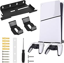 Support Mural pour PS5 Slim, Noir Supports Console PS5 Slim Disc & Digital Editions avec Supports Manette, Fixation à Vis et Niveau à Bulle