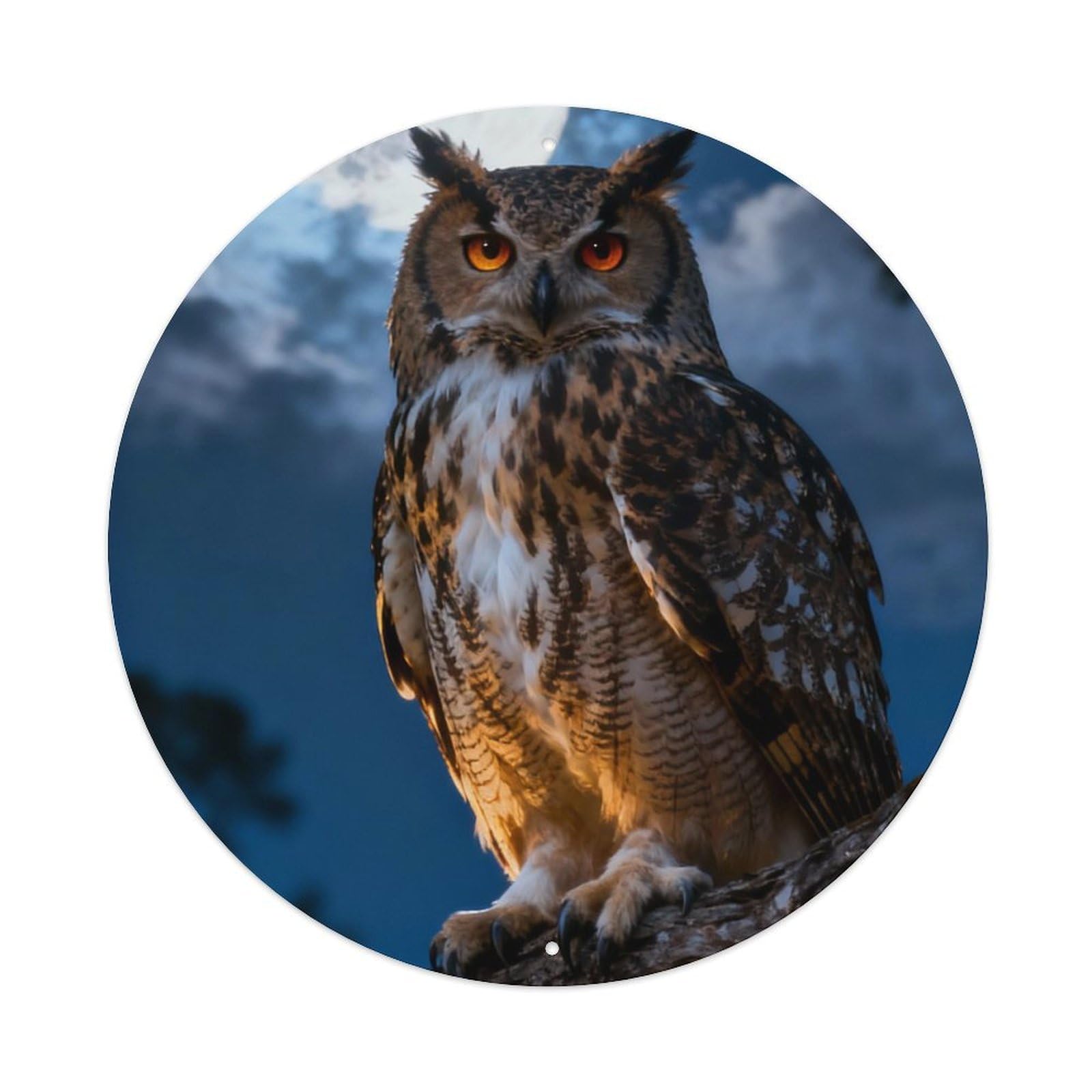 Cwbufd Vintage Style Animal Eurasian Eagle-Owl Night Forest Full Moon Vintage Metal Tin Sign Plaque Wall Decor For Cafe, Club Bar, Office, Garden Metal Poster 8X8inch
