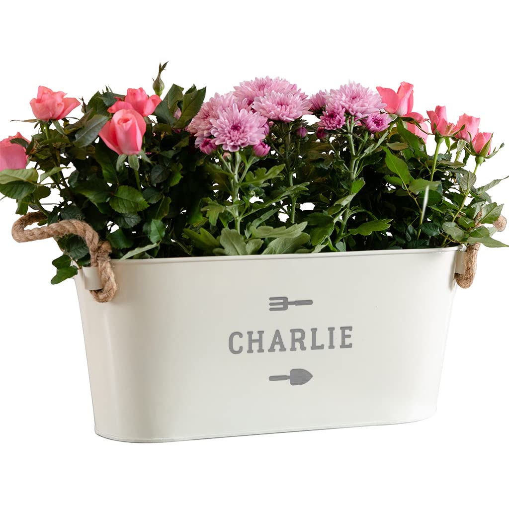 Personalised Name Planter - Engraved Metal Planter - Unique Garden Gifts for Men Women - Christmas Anniversary Birthday Gift for Plant Lover (Medium Planter)