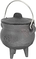 Vista 1 de DOITOOL Caldero de hierro fundido con tapa y asa, caldero de bruja de Halloween, olla de bruja negra para manchar, quemar incienso, decoración
