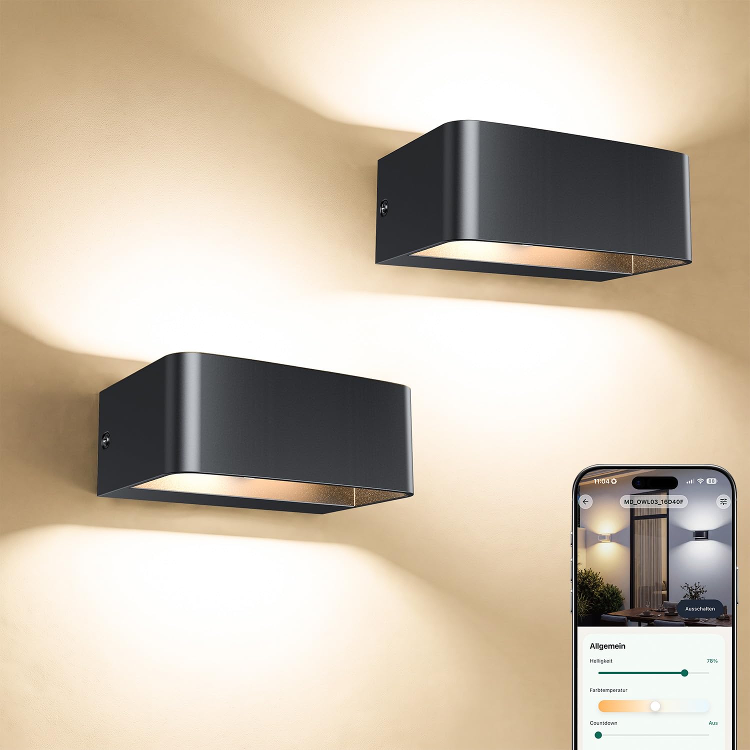 Applique murale avec contrôle par application, lampe murale d'intérieur à intensité variable avec millions de couleurs RVB, lampe d'extérieur étanche IP65, Lampe d'ambiance de câblage