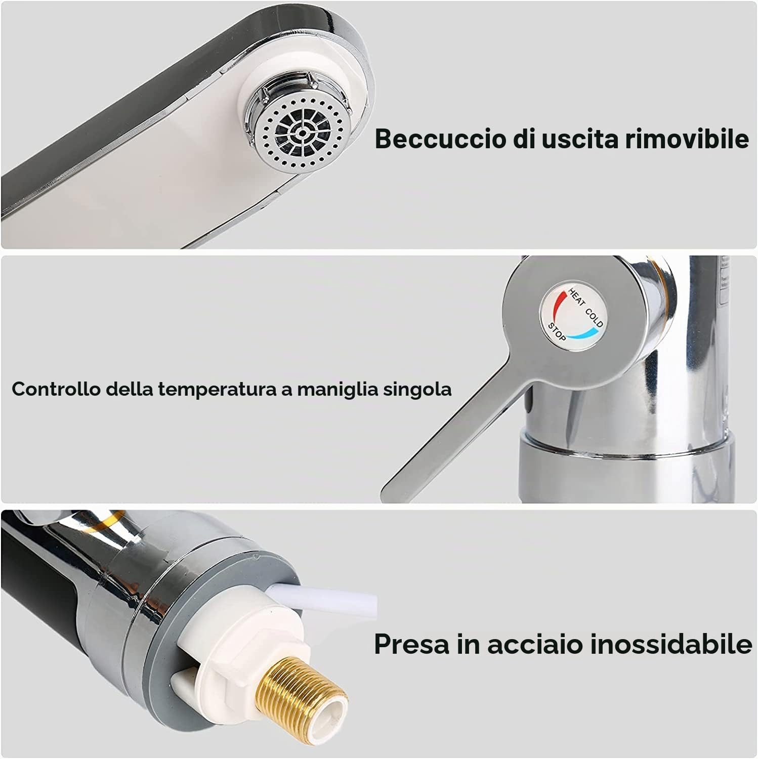 Scaldabagno elettrico istantaneo, rubinetto girevole a 360°, con indicatore di temperatura LED, 3000 W, bagno cucina, acqua e riscaldamento rapido