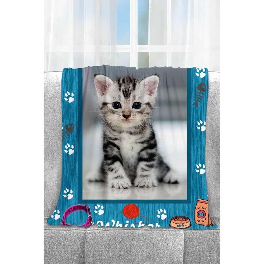 REEG Coperta con viso di gatto su una coperta, coperta personalizzata per foto di animali domestici, coperte per gatti, coperte per foto, regali fotografici, regali per gatti (180 x 200 cm, arancione)