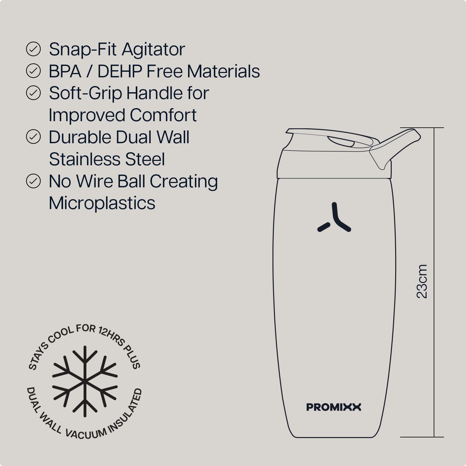 Promixx Pursuit Isolierter Shaker – 700ml Doppelwand-Edelstahl Proteinmixer mit Snap-Fit für Eiskalte Shakes – Auslaufsicher für Fitness – Flieder