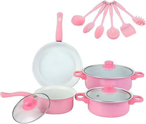 Juego de ollas y sartenes de hierro fundido, hermoso juego de utensilios de cocina antiadherentes de 13 piezas, utensilios de cocina de inducción