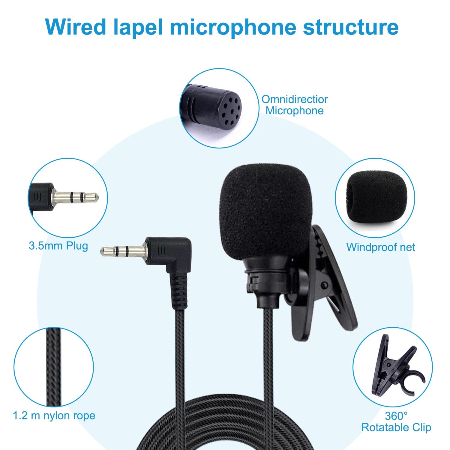 Kinizuxi Lavalier Lapel Microphone, Portable Collar Clip Mic Compatible with iPhone Android Smartphone, PC/Laptop - Amplifier for Podcast, Video, Interview Recording