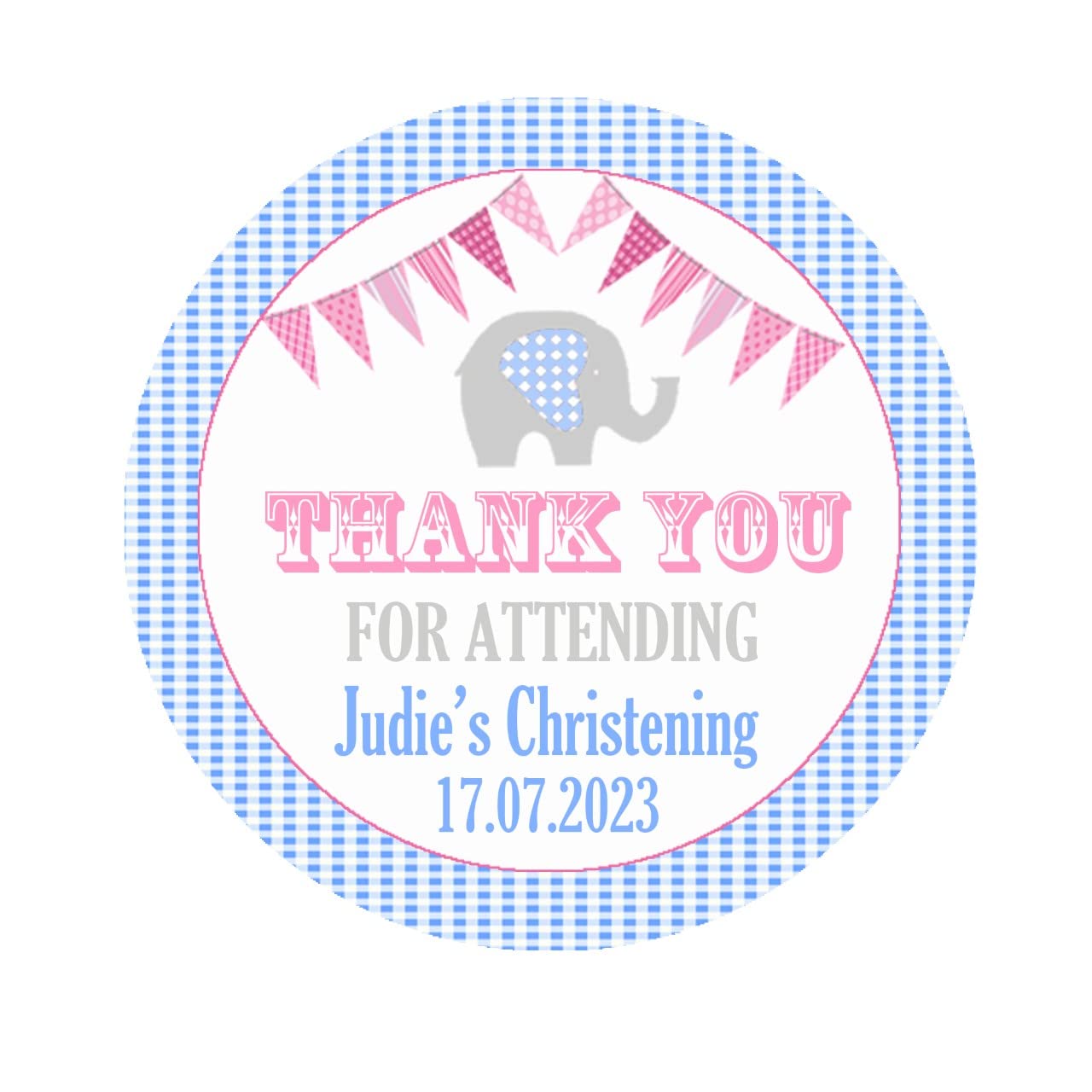 Treasured Forever Blue,Pink 24 X Personalised Christening Baptism Round Stickers For Party Favours/Thank You/Sweet Cone/Bags (Pink & Blue)