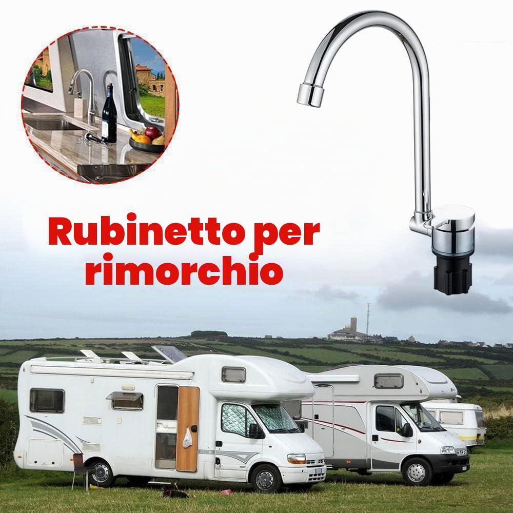 Riloer Rubinetto pieghevole per camper universale per auto, roulotte, camper, girevole a 360°, miscelatore acqua fredda e calda, rubinetto