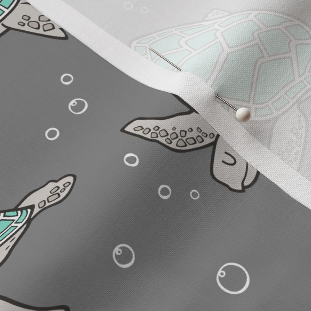 Spoonflower Fabric - Sea Turtles Mint Green Nautical Ocean Grey Turtle Fish Summer Gray Printed on Petal Signature Cotton Fabric by The Yard - Sewing Quilting Apparel Crafts Decor