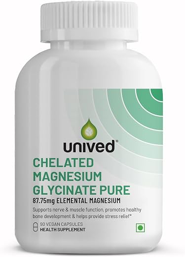 Unived Chelated Magnesium Glycinate Pure (non-buffered) | Fully Reacted Non-Buffered | High Absorption | Muscle Recovery, ...