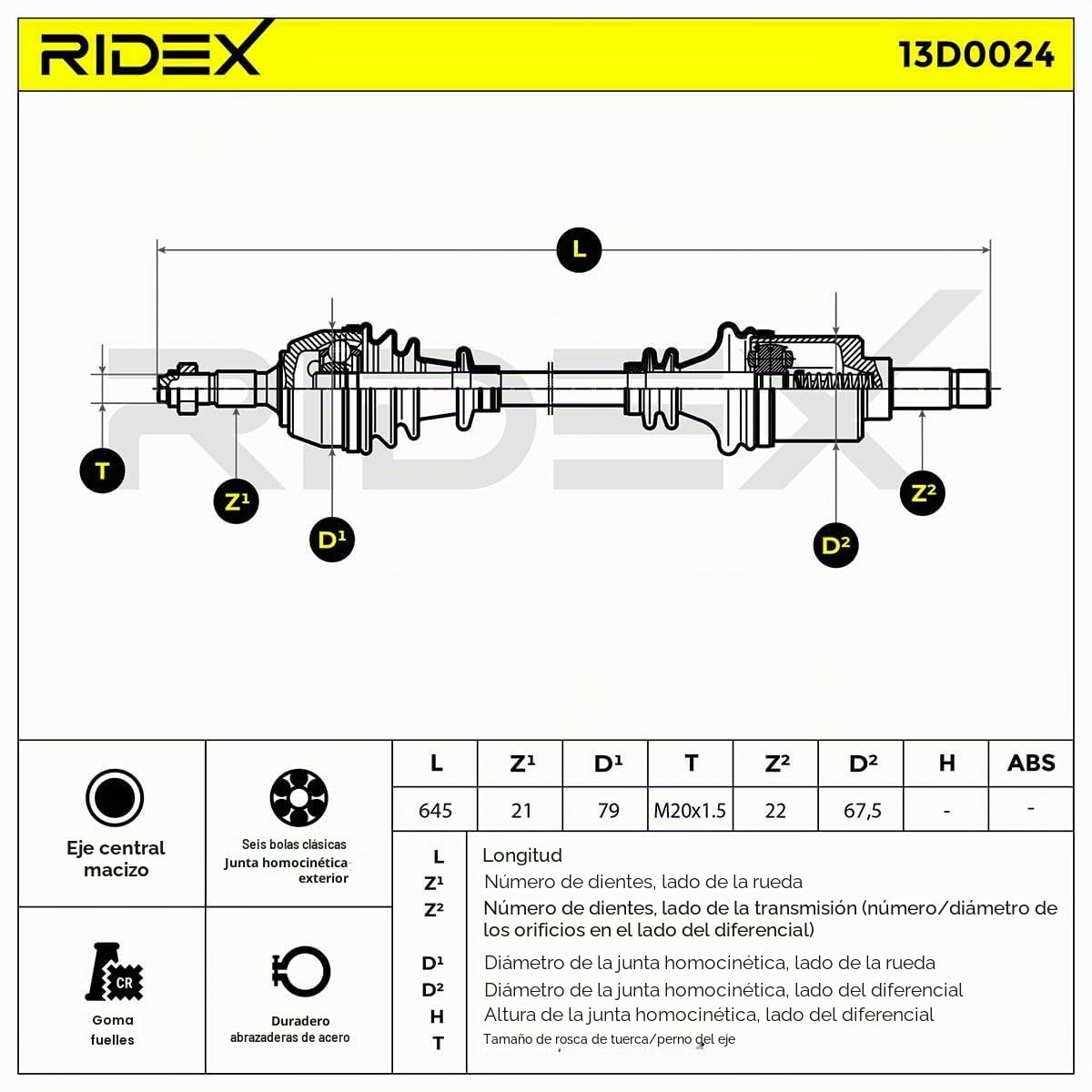 RIDEX 13D0024 Árbol de transmisión Delantero Izquierda Compatible con PEUGEOT 106 II Hatchback 1A, 1C