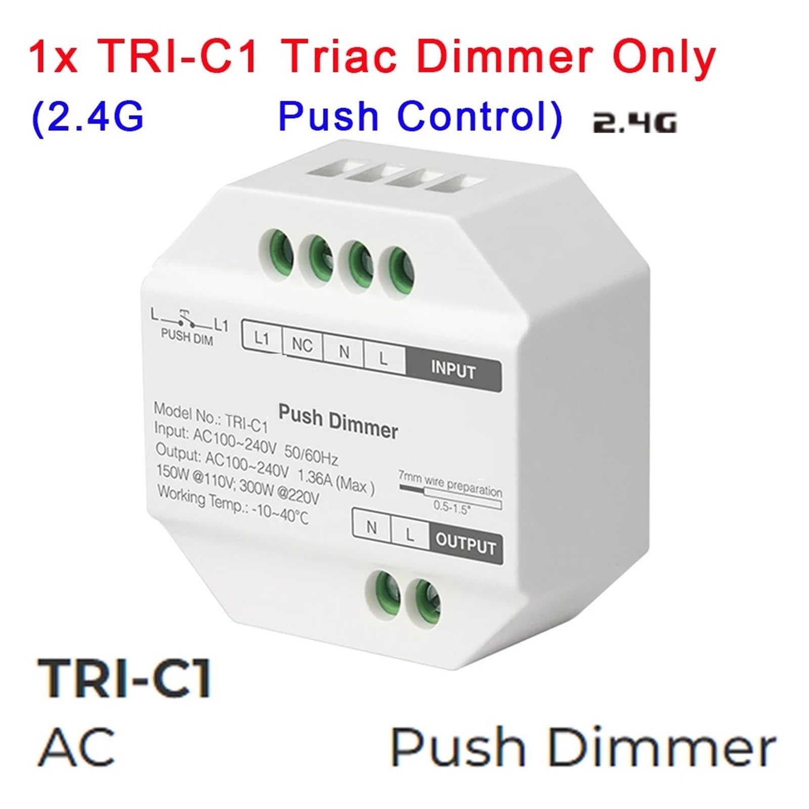 Controlador de atenuación LED, interruptor de atenuación triac AC110V 220V TRI-C1 2,4G, control remoto adecuado for luces LED triac de un solo color