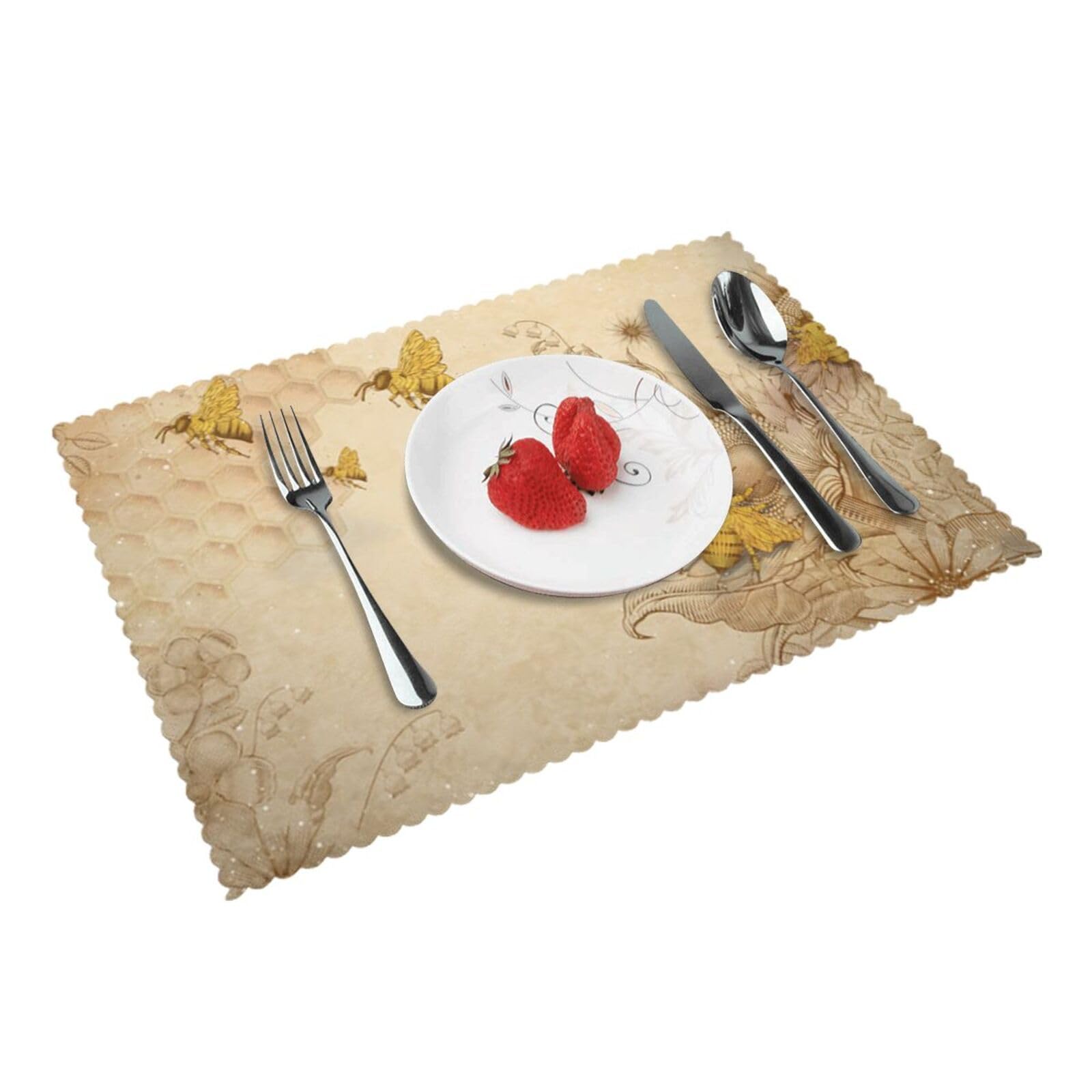 Bnvsadc Rural Honey Bees Wildflowers 4 Pcs Heat Resistant Placemat 45X30 Cm, Printed Non-Slip Place Mats For Kitchen Dining Table Indoor Outdoor