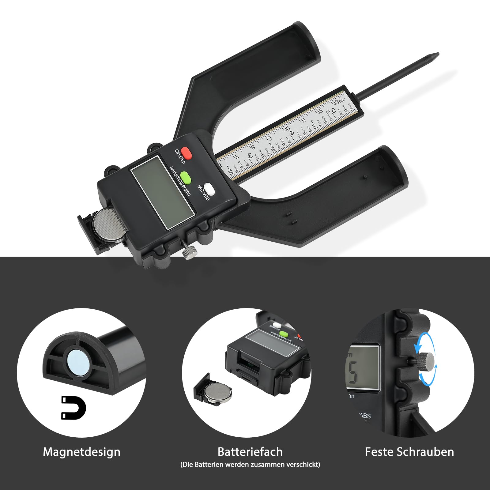 Kiiowana Digitaler Tiefenmesser 0–80 Mm – LCD-Display, Mm/inch Umschaltbar, Magnetfuß & Feststellschraube – Für Holzbearbeitung & Maschinenbau