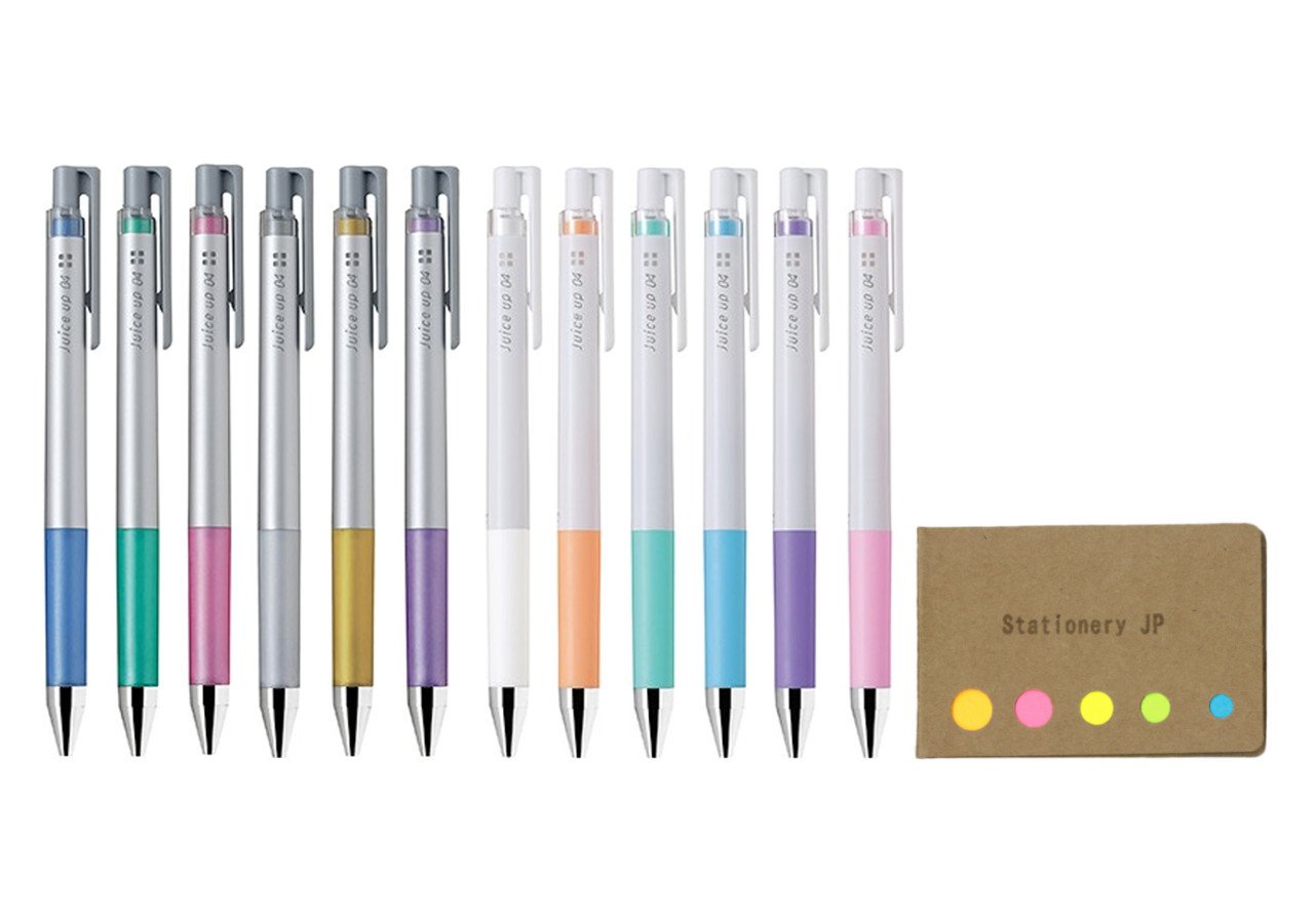 Stationery JPPilot juice up 04 Retractable Gel Ink Pen, Ultra Fine Point 0.4mm, Pastel & Metalic, 12 Colors, Sticky Notes Value Set
