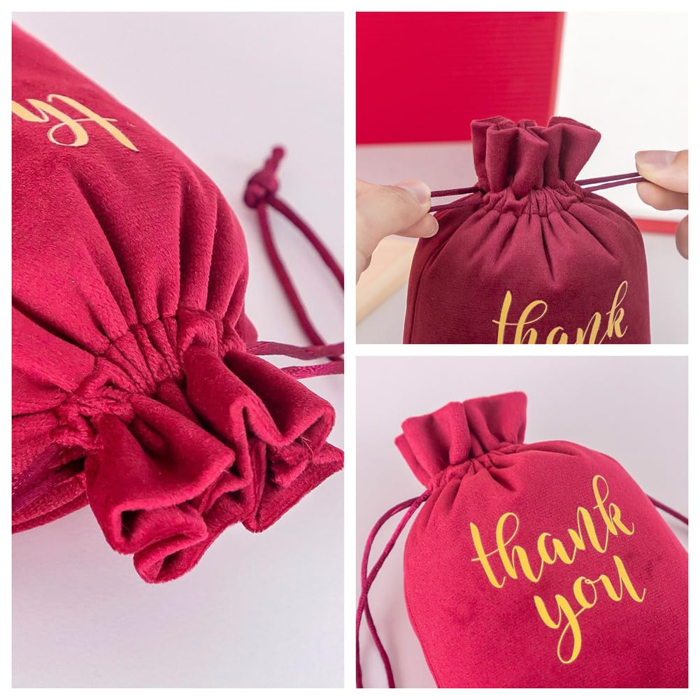 GreatRise 50 szt. aksamitnych woreczków 13 × 18 cm ze sznurkiem, z nadrukiem "Thank You", aksamitne woreczki prezentowe na Boże Narodzenie, dożynki, prezent, słodycze, biżuteria, różowe