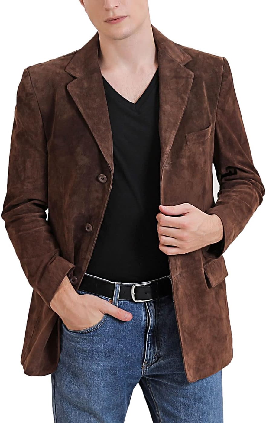 BGSD Men Liam 3-Button Leather Blazer Sport Coat Jacket (Also available in Big and Tall and Short)