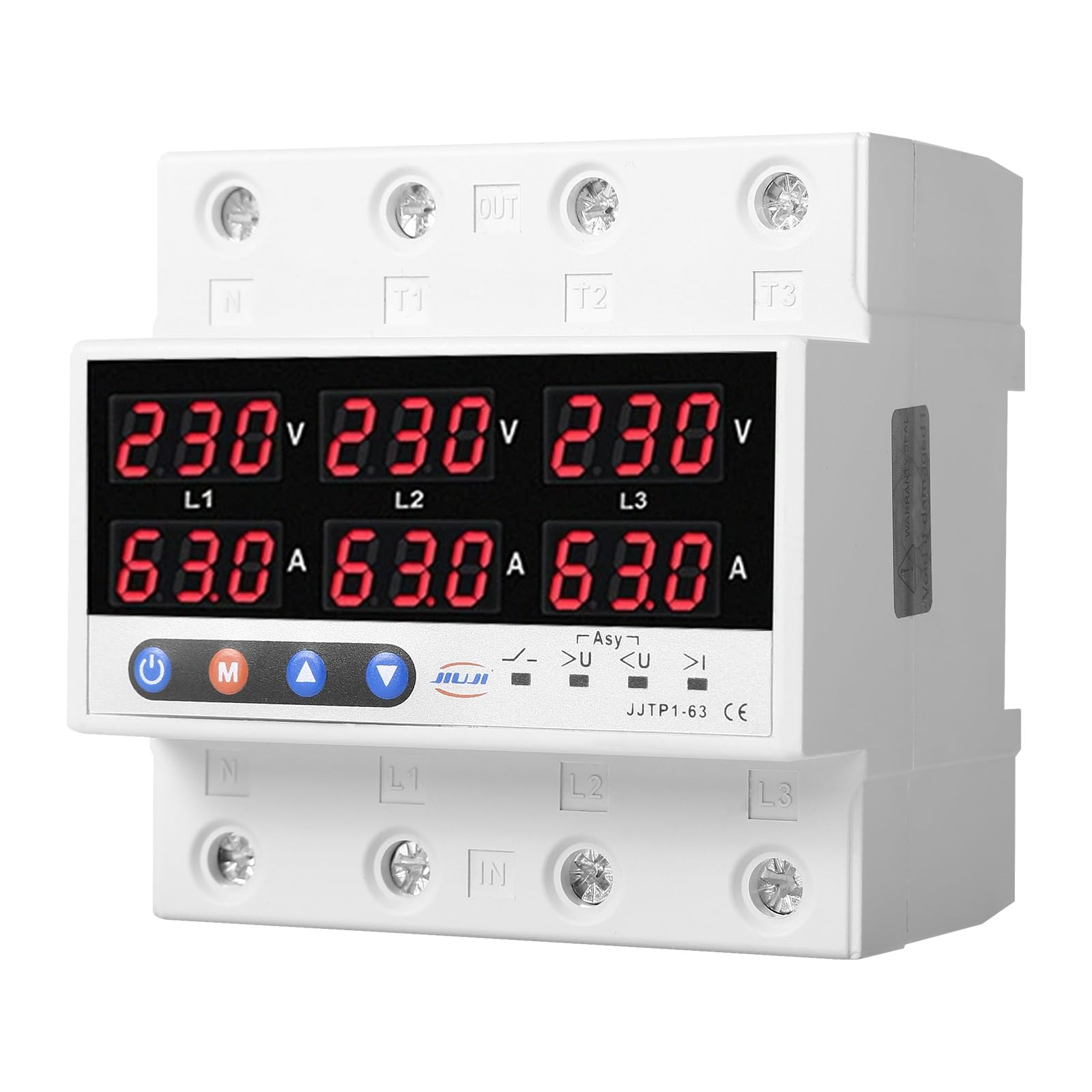 DEWIN Protector De Voltaje De Corriente,63A 220VAC Trifásica Protector De Sobretensión Y Subtensión Dispositivo Protección Sobretensión Protector Sobretensiones