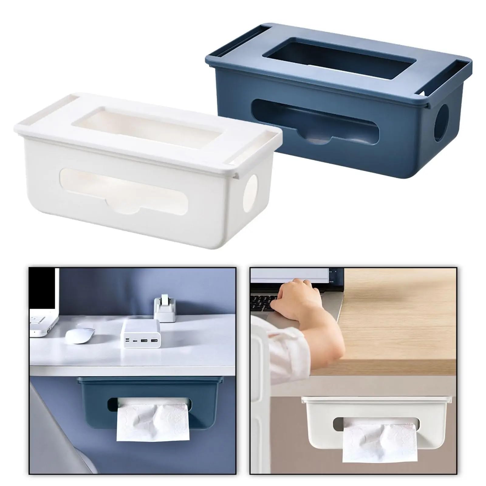 Organizzatore di Cavi Scatola for la Gestione dei Cavi sotto la scrivania Scatola Multifunzionale for Ufficio sotto la scrivania Cassetto sottopiano di Grande capacità per Riporre I Cavi(Blue)
