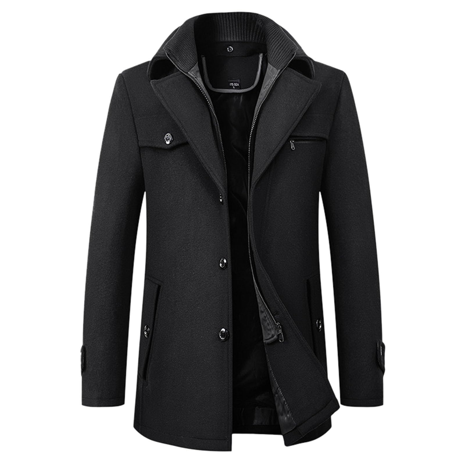 Abrigo Hombre Invierno Largo, Chaqueta Larga de Lana para Hombre Estilo Casual Abrigo Ligero Impermeable con Capucha y Bolsillos Cómodos