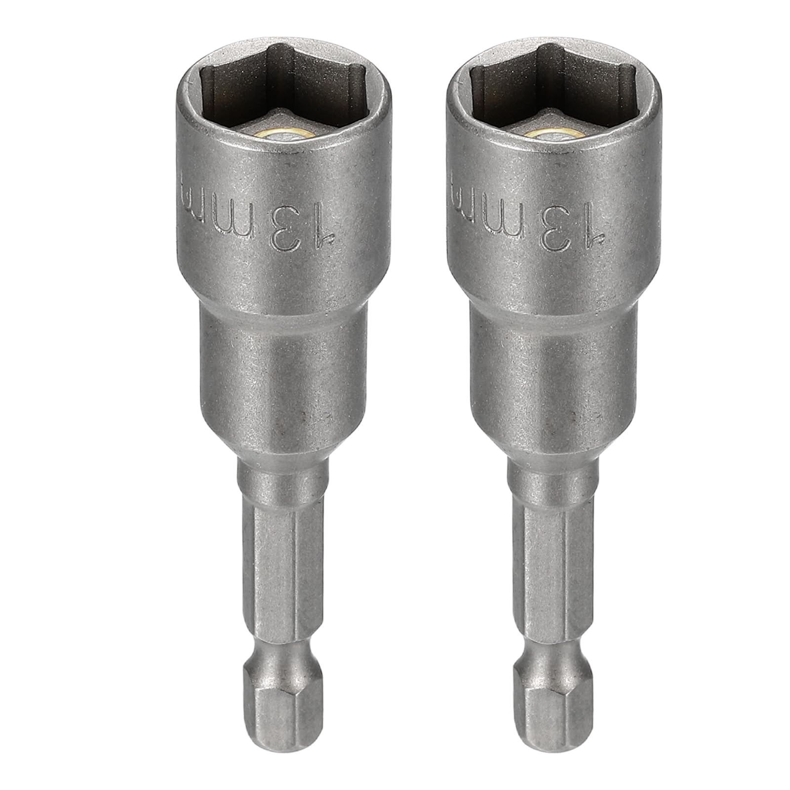 sourcing map 2pcs Nut Driver Drill Bit 13mm Metric Socket 1/4" Hex Shank 2.56" (65mm) Magnetic 6-Point Sockets Quick Change Cr-V Steel Bolt Setters for Power Drill Drivers, Gray