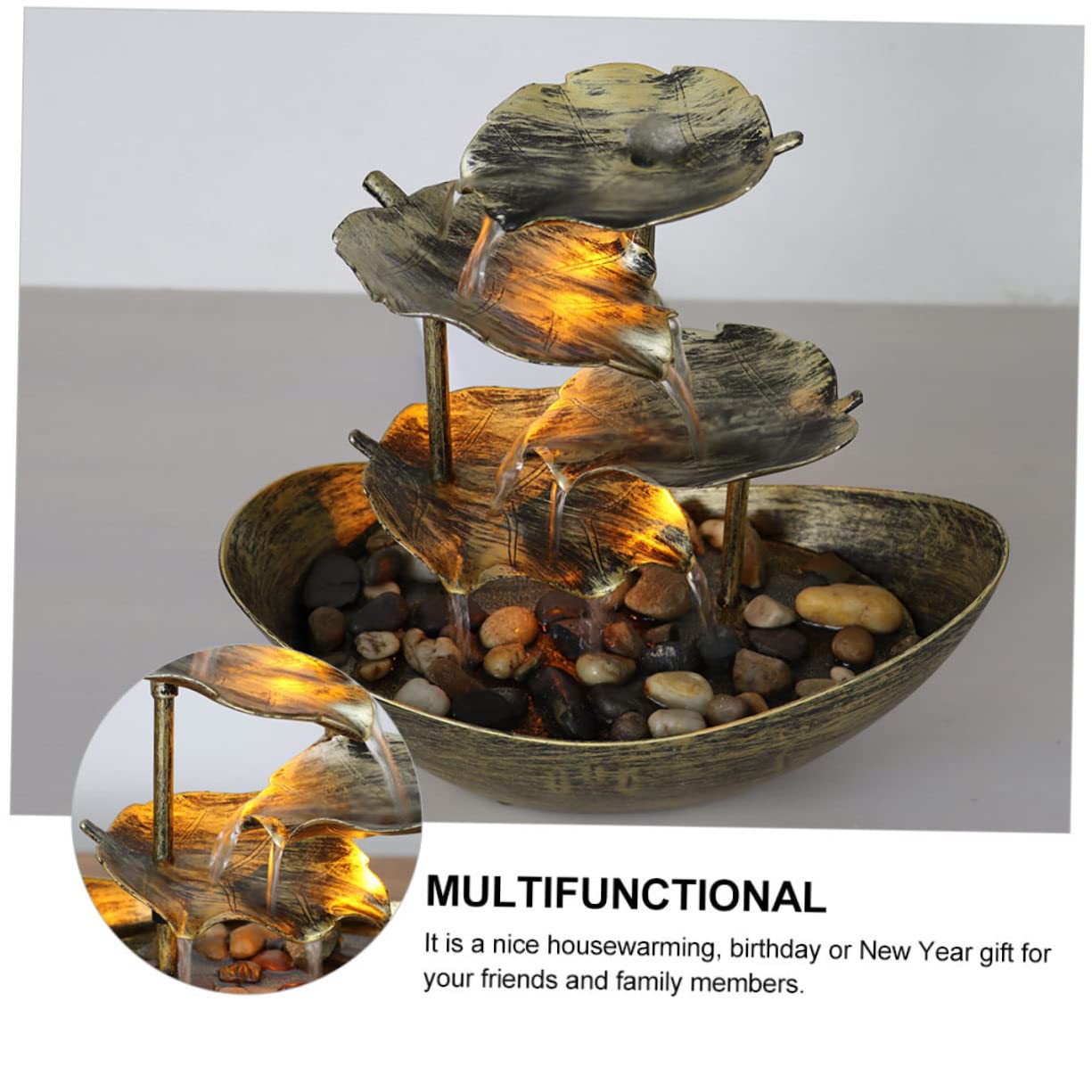 Yardwe Fontaine De Bureau Décorative Forme De Lotus avec Lumières LED Ornement De Table pour Salon Bureau Et Décoration Intérieure