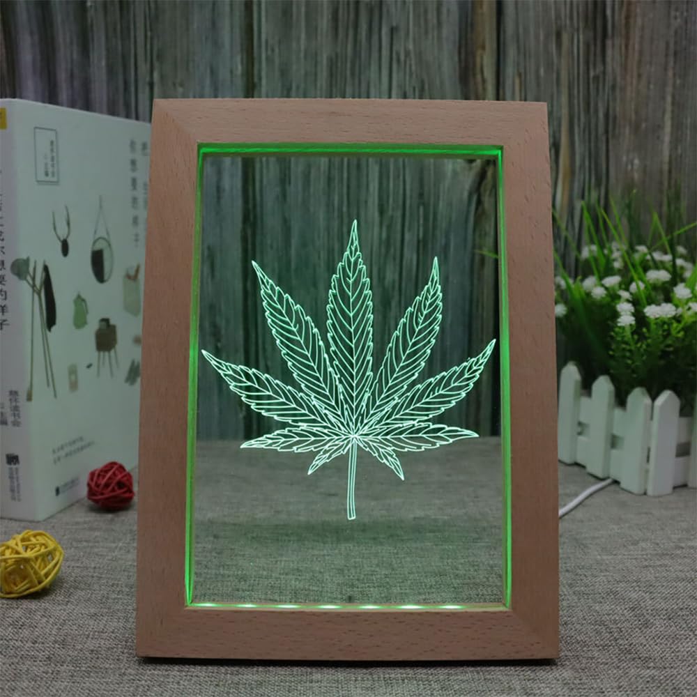 Lampe 3D LED Feuille De Marijuana - Veilleuse Illusion Optique Avec Télécommande