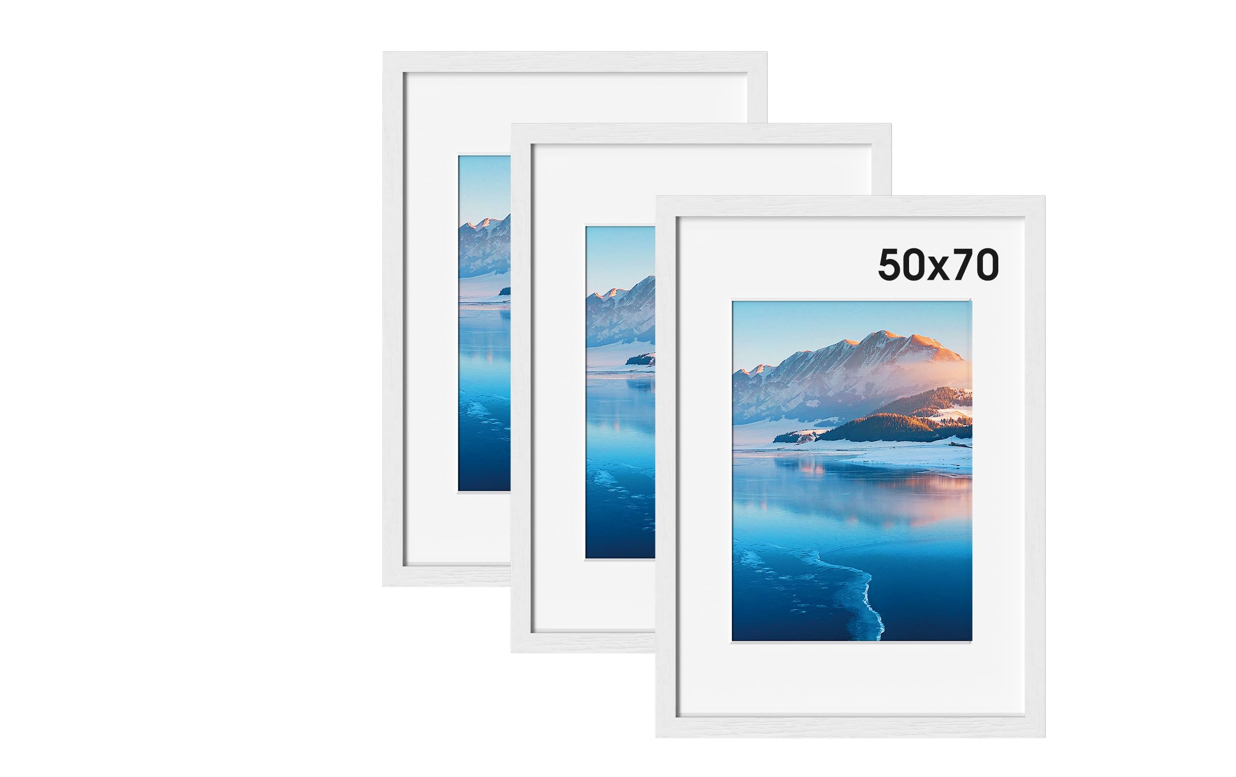 Bilderrahmen 50x70 3er set, 50x70cm Weiß Holz Rahmen, 19.68x27.56 Inch Bilderrahmen, Wandmontierter 50X70, Fotorahmen für 50 x 70 Druck, Schlafzimmer und Wohnzimmer Dekoration