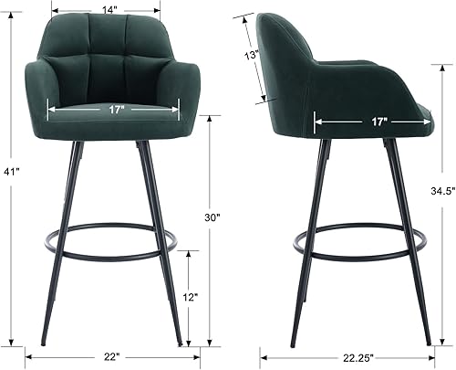 Miniatura 2 de CIMOTA Juego de 2 taburetes de bar modernos tapizados de altura para isla de cocina, taburetes de cuero con altura de mostrador, sillas de isla con