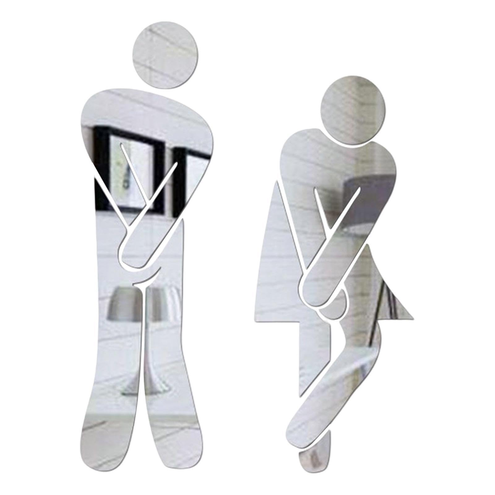 Zambuph Male And Female Bathroom Door Signage Decor Durable Premium Acrylic Restroom Identification Placard Symbols Easy Application Restaurant Commercial, Silver