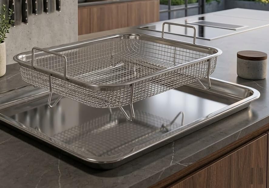 Kitchen Deep-Fried Food Drain Basin Tray | Non-Stick Rectangular Crispy Tray with Filter Mesh Basket for Oil Draining, Frying, Baking & Restaurant Use-image-29