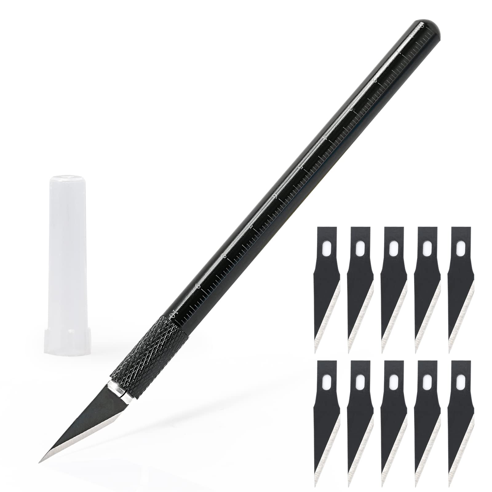 EHDIS Taglierino di precisione con 10 lame di olio antiruggine, Bisturi Modellismo, Cutter di Precisione con Scala, per Lavoro Artistico Fai Da Te Taglio, Scultura, Nero