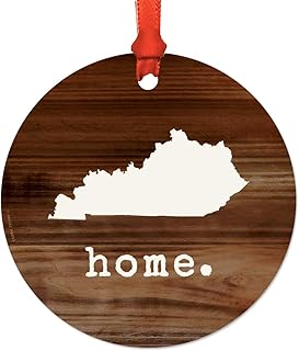 Andaz Press US State Round Metal Christmas Ornament, Rustic Wood Print, Kentucky, 1-Pack, Includes Ribbon and Gift Bag