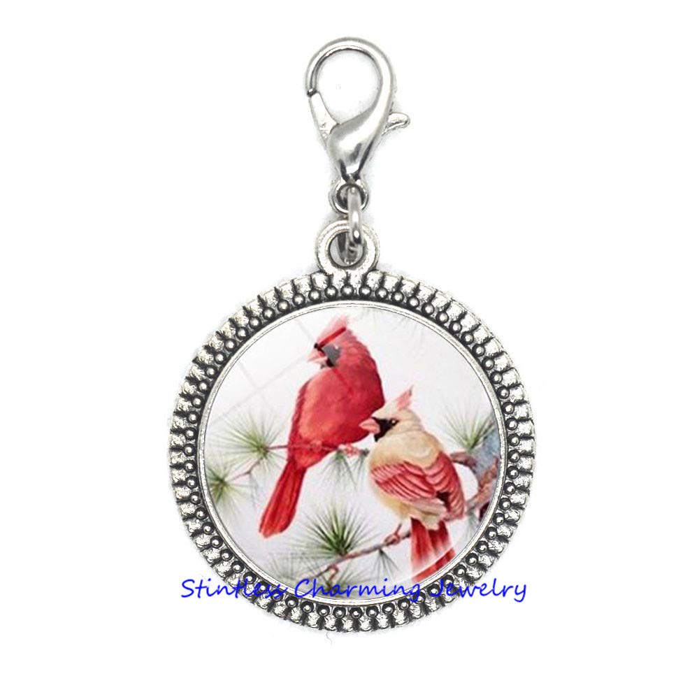 Cardinal Art Lobster Clasp Zipper Pull Red Bird Jewelry,Cardinal Charm Handmade Glass Photo Art Zipper Pull,Lover Gift Symbolic jewelry-JV132