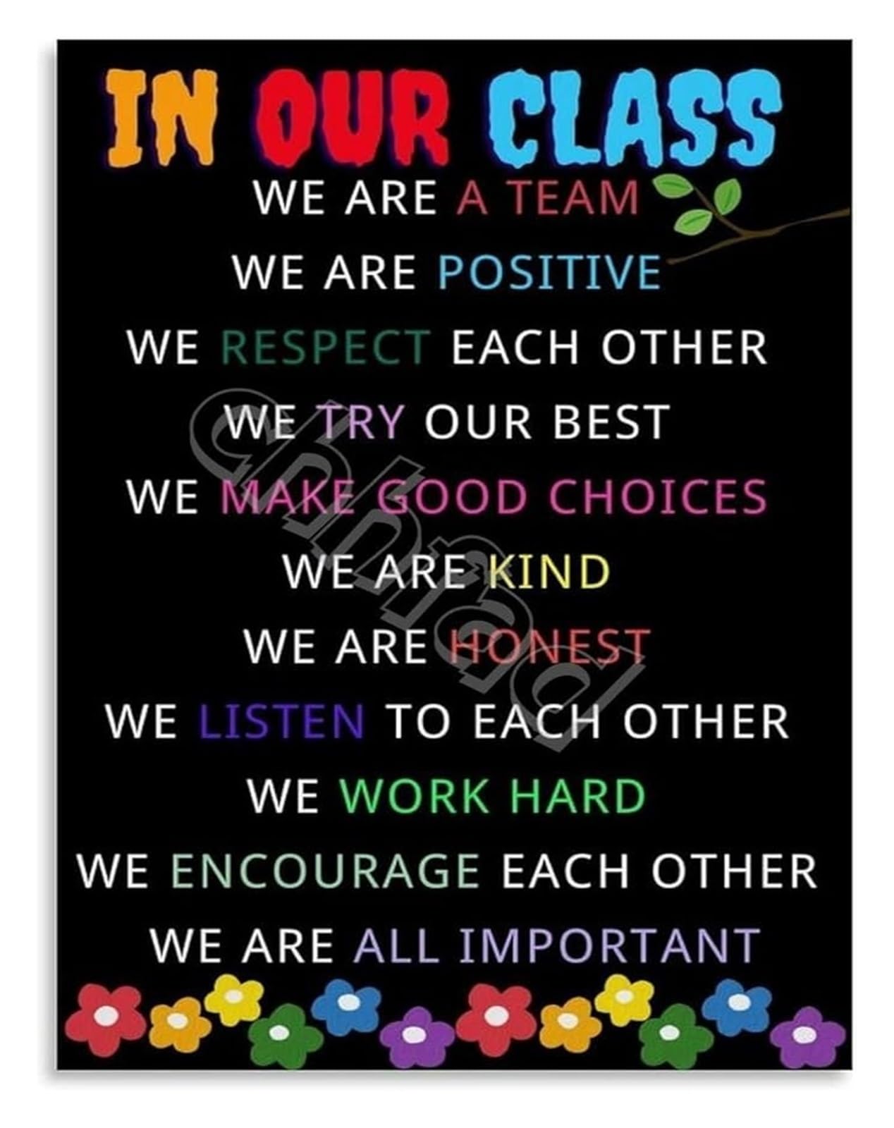 MQXFCZUX Motivational Classroom Rules Educational Poster Quotes Canvas Wall-Art for Elementary School Framed,08x12inch(20x30cm)