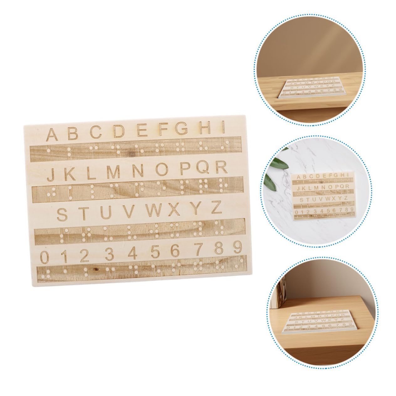 ERINGOGO Tablero de Letras y Números en Braille de Madera, 3 Piezas, Herramienta Táctil Ligera para Aprender Braille y Enseñanza a Niños Ciegos Color Aleatorio