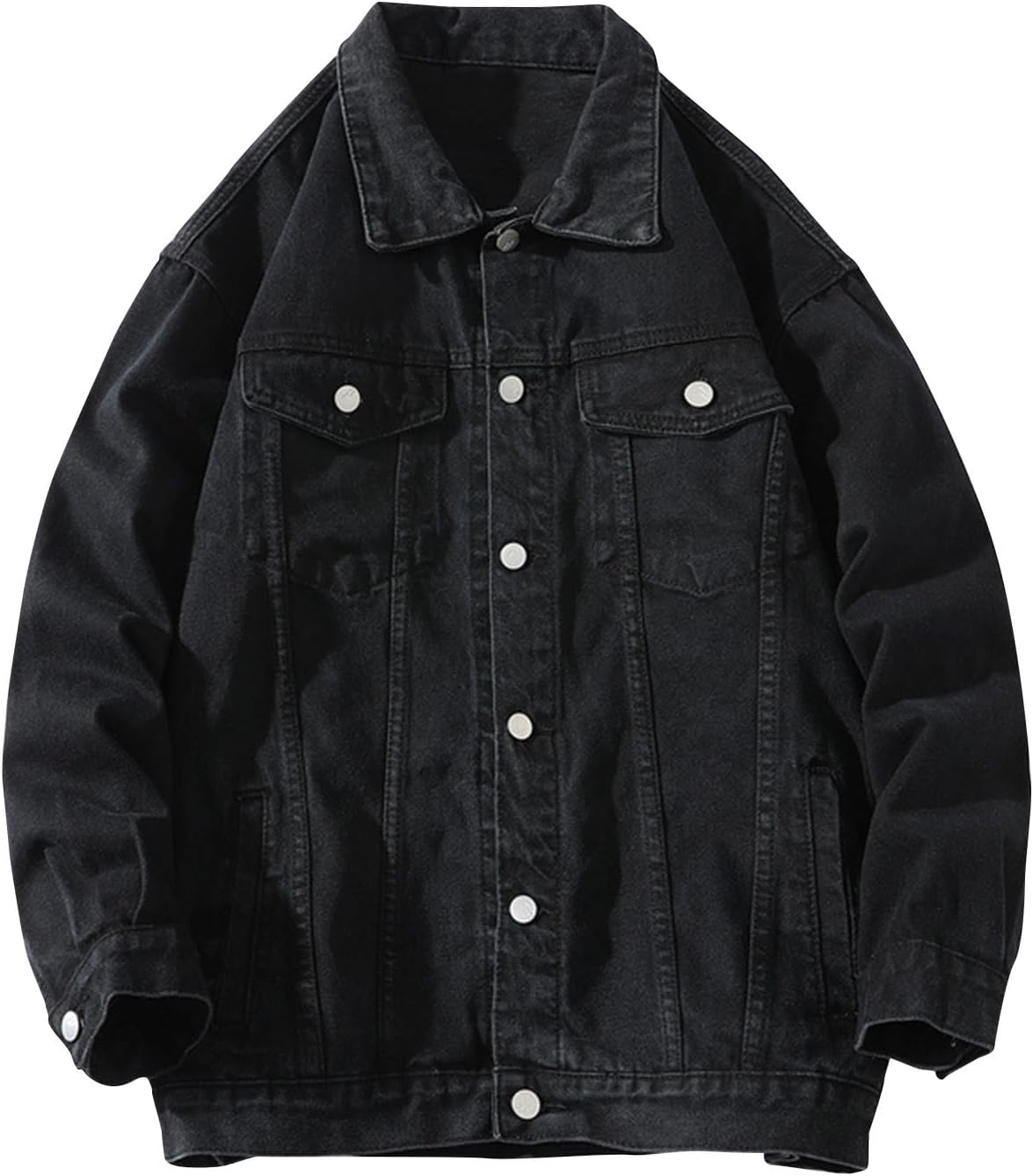 Cambkatl Men's Loose Denim Jackets, Casual Long Sleeve Button Down Lapel Collar Classic Trucker Outerwear with Pockets