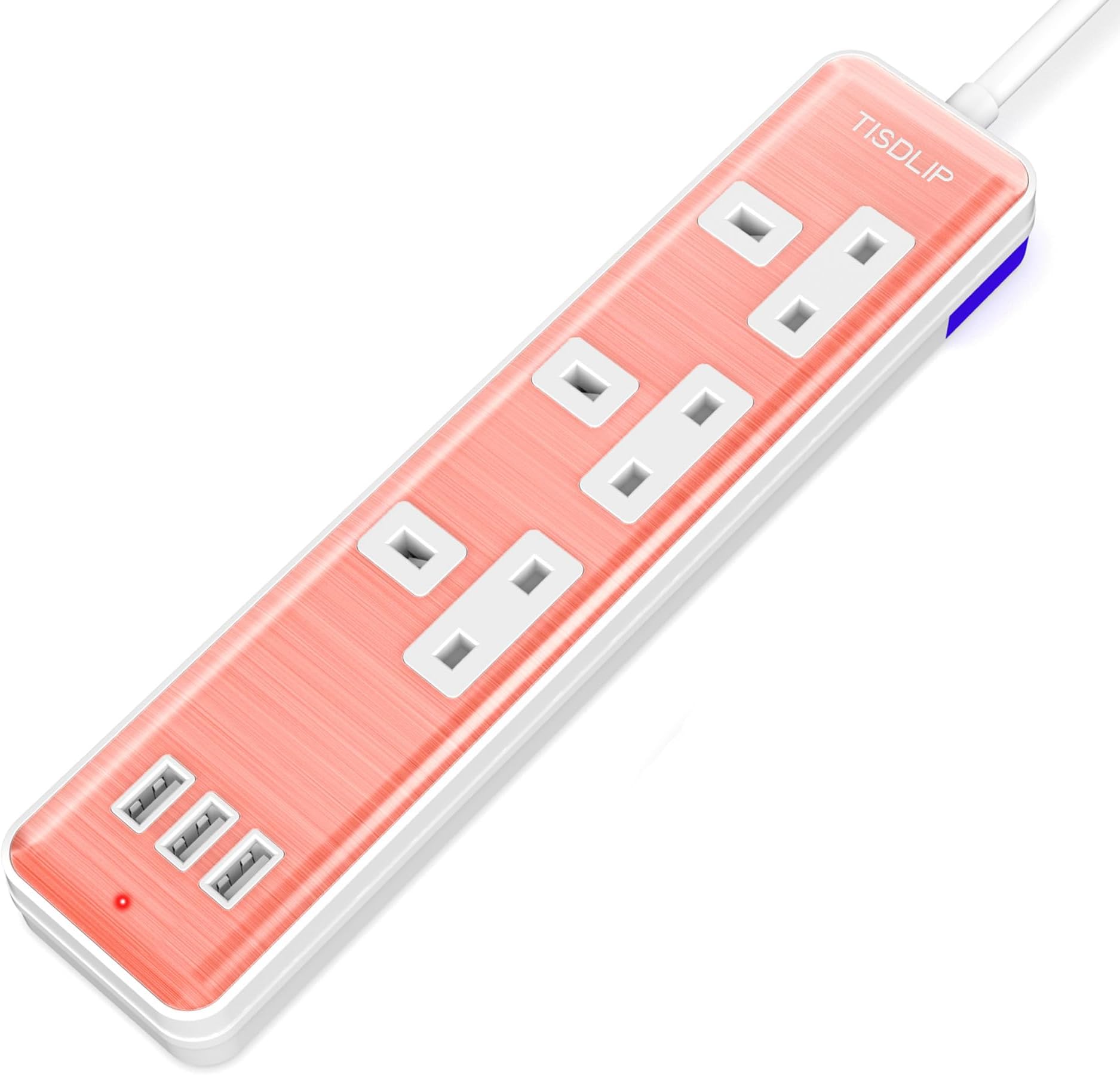 TISDLIP Extension Lead with USB Slots 3 Sockets 3 USB Ports 5V 3.1A Desktop Power Extension Plug with 1.8M/5.9FT Electric Cable, Rose Gold Brushed Finish