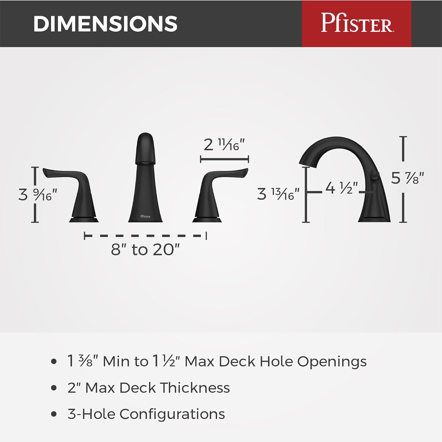 Pfister Willa Bathroom Sink Faucet, 8-Inch Widespread, 2-Handle, 3-Hole, NSF Certified, Spot Defense Matte Black Finish, LF049MALSDB