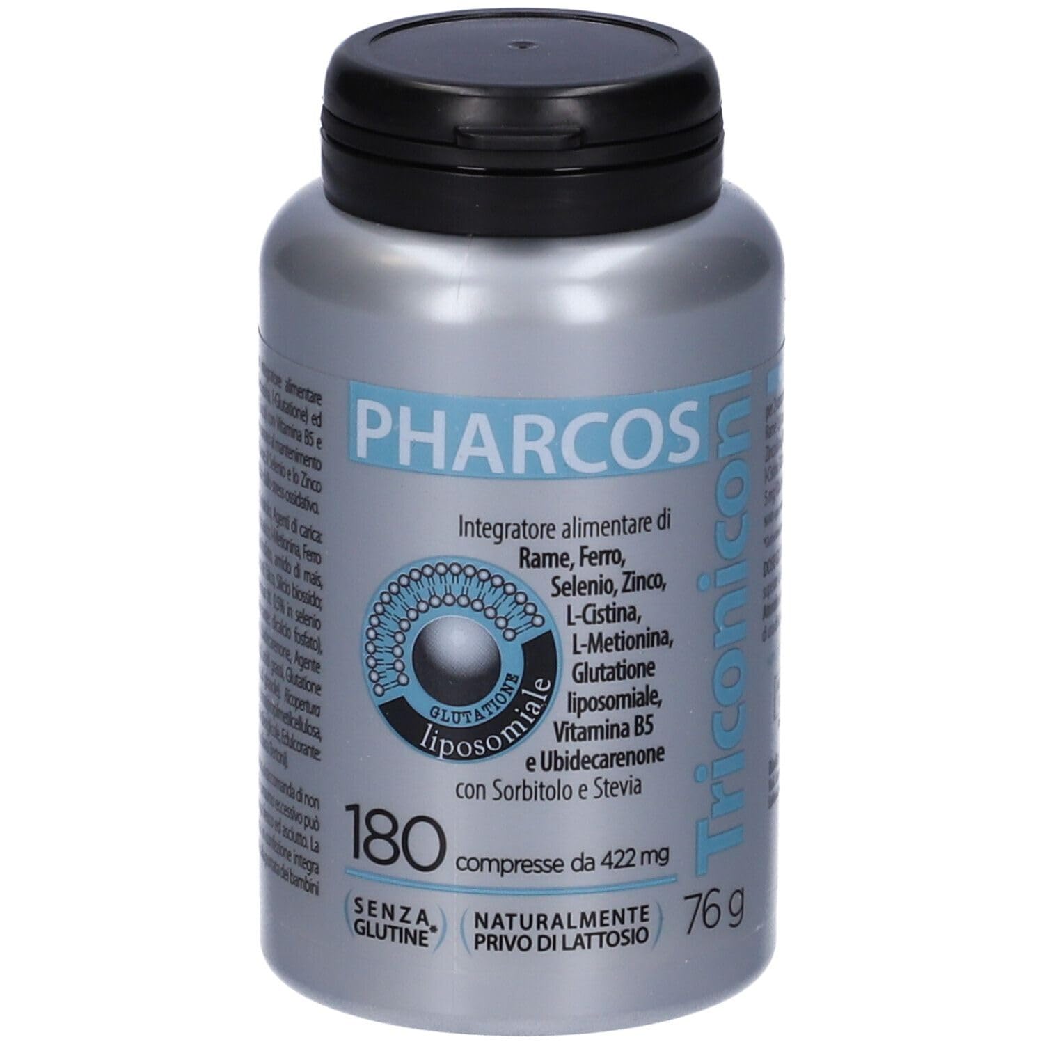 TRICONICON PHARCOS 180CPR - Integratore alimentare di aminoacidi solforati (L-cistina, L-metionina, L-glutatione) ed oligoelementi (ferro, rame, selenio, zinco) con vitamina B5 e ubidecarenone
