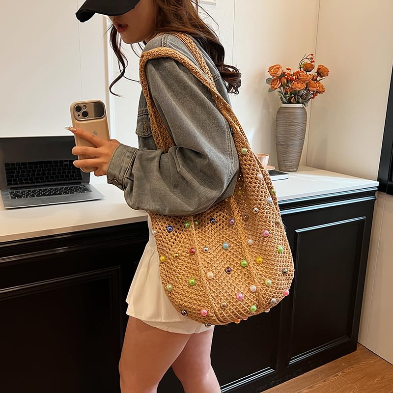 Bolso tote de playa tejido grande estilo vacaciones miniatura 3