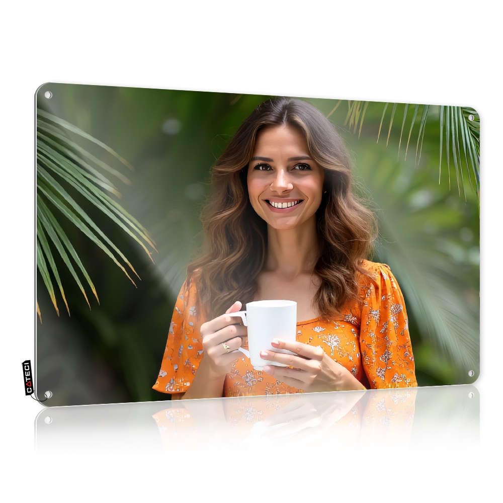 Door Checkout Poster - Woman Holding White Mug In Tropical Setting. Gift For Dad Rustic Wall Hanging(30X40CM)