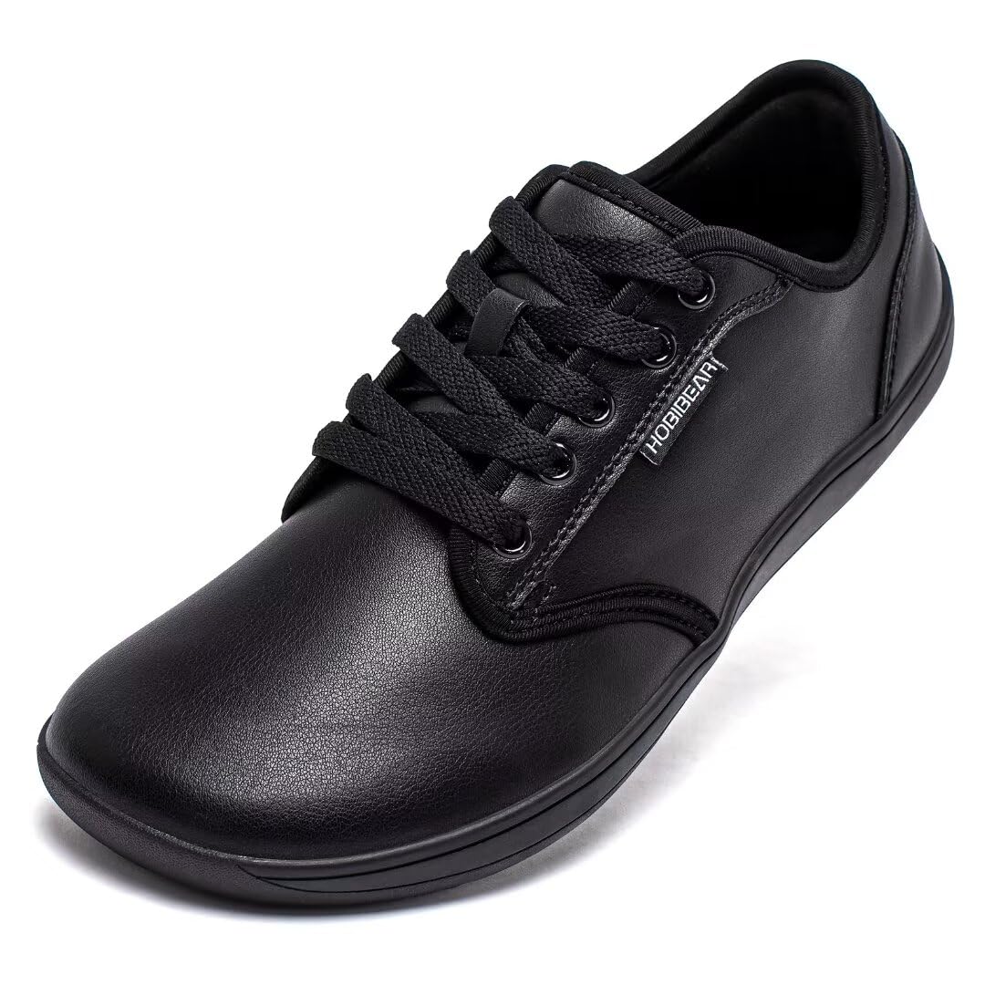 HOBIBEAR Unisex Breite Barfuss Schuhe Damen Herren Barfußschuhe Leder Minimalistische Outdoor Trail Running Walking Schuhe