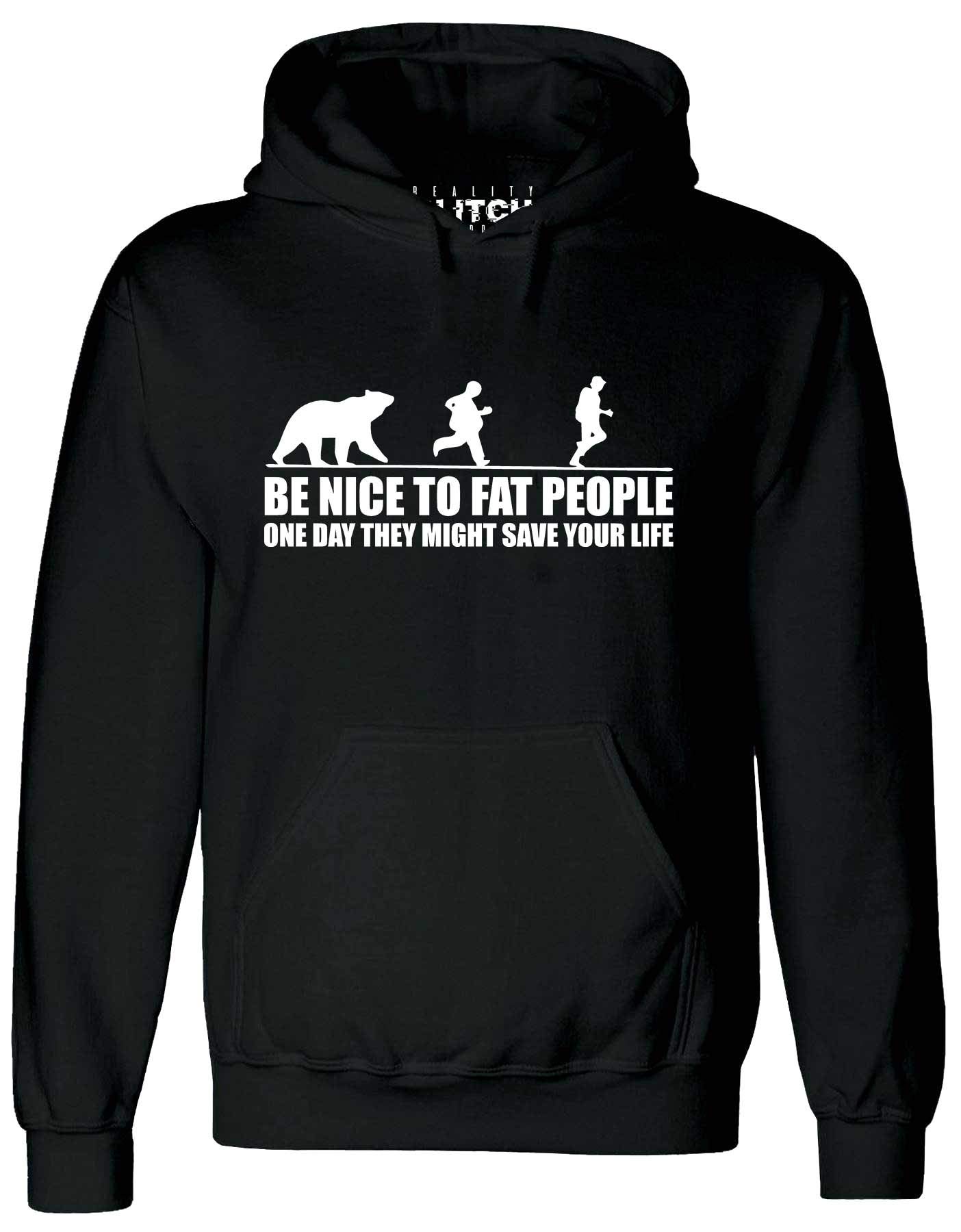 Reality Glitch Be Nice to Fat People Mens Hoodie Black
