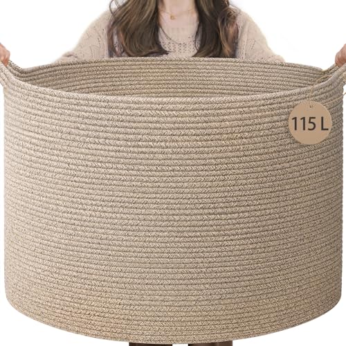 Image of INDRESSME 115L Extra Large Woven Blanket Baskets for Storage, Toy Organizers and Storage Rope Baskets for Boys Girls Kids,Burr Basket Storage Bins for Decor Laundry Shoe, Brown