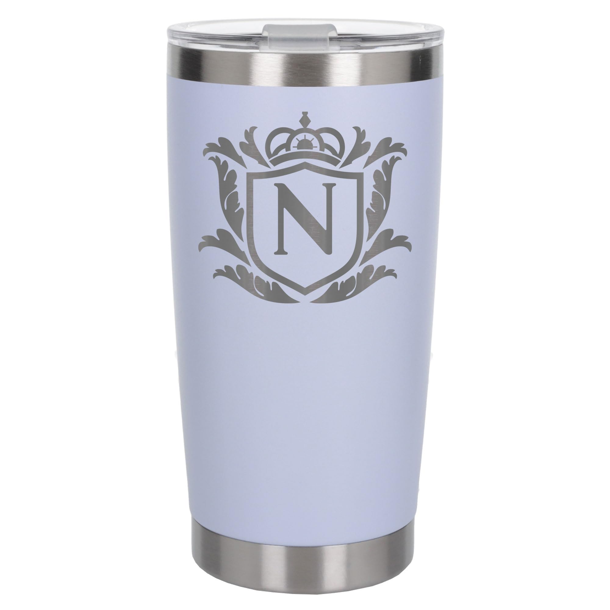 Customised Gifts 500ml Engraved Shield Initial Monogram Insulated Personalised White Travel Mug for Men and Women - Personalised Initial Coffee Travel Mug for Hot and Cold Beverages, Letter N