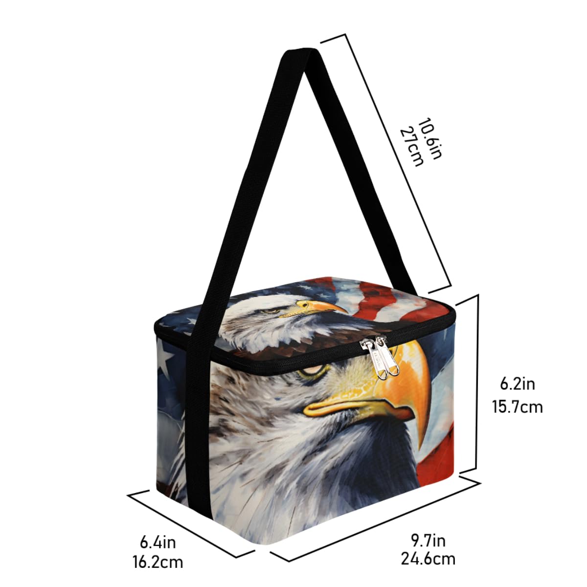 GzLeyigou Lunch Bags for Women Men 9 Cans,Animal Eagles Hot & Cold Food Delivery Bag Insulated Grocery Bag Insulated Lunch Box American Flag Cooler Bag for Office Work Picnic Beach