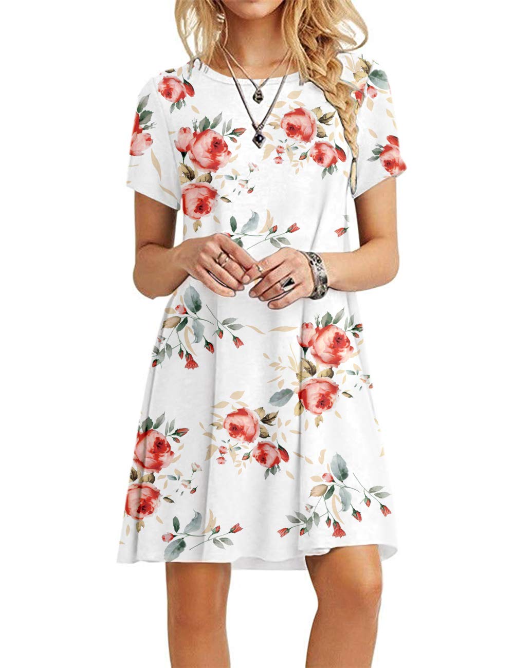 MOLERANI Damen Sommerkleider Casual T-Shirt Kurzarm Strandkleid Loose Swing Damenkleid
