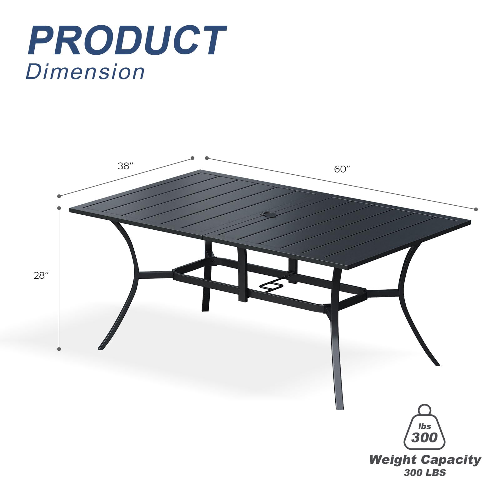 DIFY Rectangle Outdoor Dining Table for 6, 59"x 38" Patio Dining Table with Umbrella Hole, All Weather Outdoor Table for Lawn Garden, Black